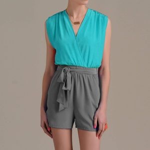 Silk color block romper